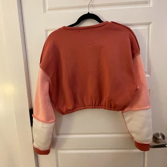 Pink & White Cropped Color Block Sweater - Picture 2 of 3